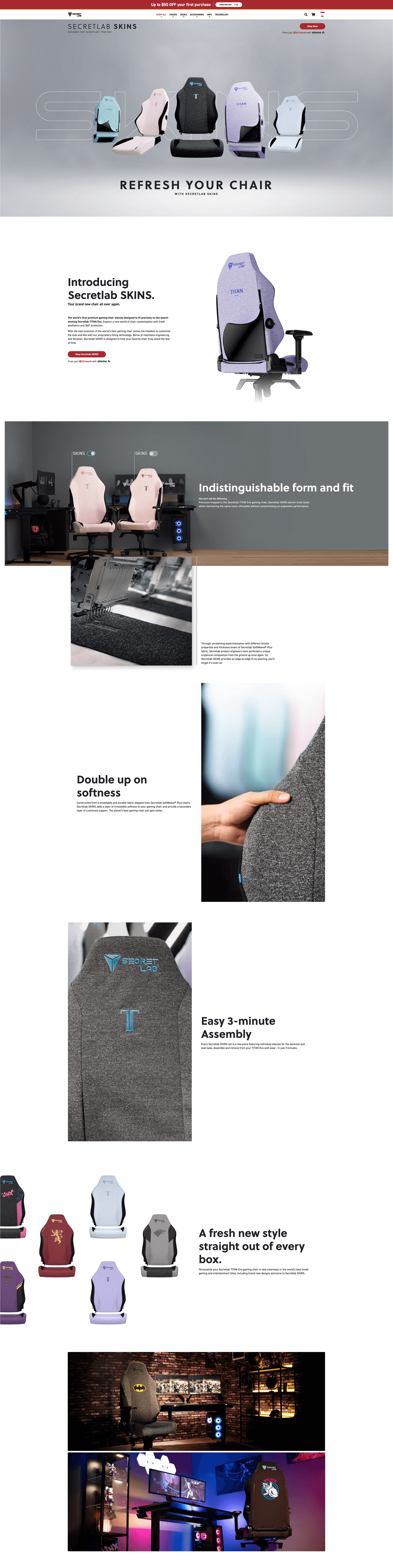 Secretlab SKINS landing page , Secretlab home page accessories section