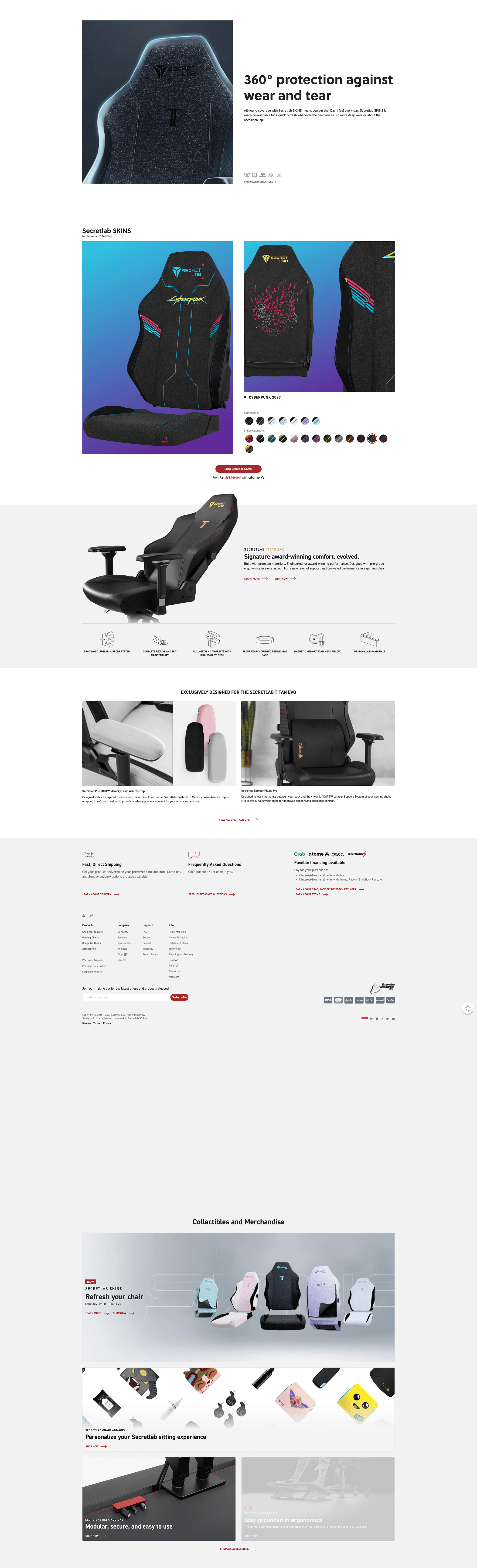 Secretlab SKINS landing page, 