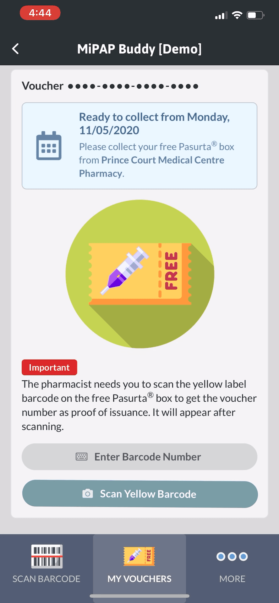 MiPAP scanning yellow barcode